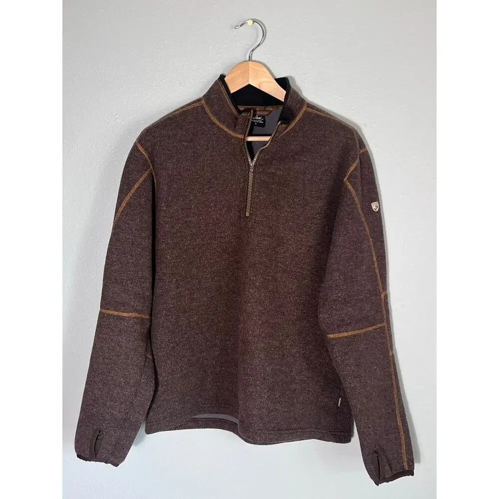 Kuhl Thermokore Temperature Regulating Men L Chocolate Brown Quarter Zip Sweater